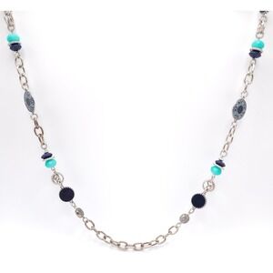 Ruby Rd. Blue Teal Beaded Necklace Women's Long 42 in Silver Tone Boho Statement